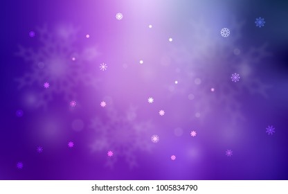 Light Purple, Pink vector layout with bright snowflakes. Shining colored illustration with snow in christmas style. The pattern can be used for new year leaflets.