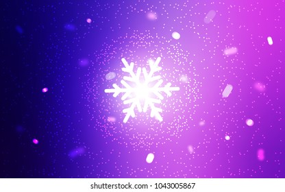 Light Purple, Pink vector layout with bright snowflakes. Snow on blurred abstract background with gradient. The pattern can be used for year new  websites.