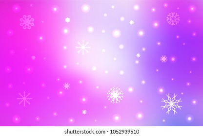 Light Purple, Pink vector layout with bright snowflakes. Shining colored illustration with snow in christmas style. New year design for your business advert.
