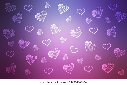 Light Purple, Pink vector layout with sweet hearts. Blurred decorative design in doodle style with hearts. Beautiful design for your business advert of anniversary.