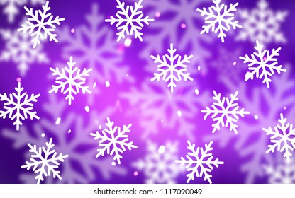 Light Purple, Pink vector layout with bright snowflakes. Blurred decorative design in xmas style with snow. The template can be used as a new year background.