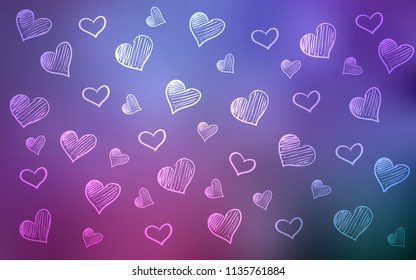 Light Purple, Pink vector layout with sweet hearts. Glitter abstract illustration with colorful hearts in romantic style. Pattern for marriage gifts, congratulations.
