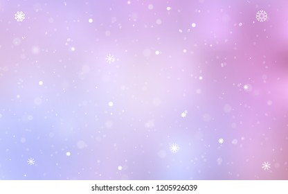 Light Purple, Pink vector layout with bright snowflakes. Shining colored illustration with snow in christmas style. New year design for your ad, poster, banner.