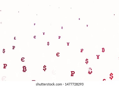 Light Purple, Pink vector layout with banking symbols. Shining illustration with signs of currency on abstract template. Pattern for financial, investment websites.