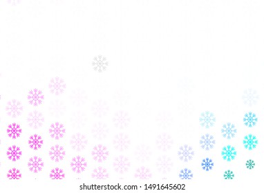 Light Purple, Pink vector layout with bright snowflakes. Colorful snowflakes with gradient on abstract background. New year design for business advert.