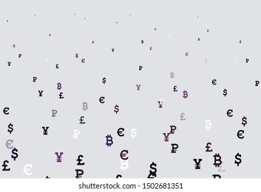 Light Purple, Pink vector layout with banking symbols. Shining illustration with signs of currency on abstract template. Design for ad, poster, banner of money making.