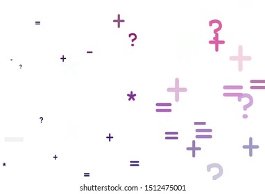 Light Purple, Pink vector layout with algebra elements. Modern geometrical illustration with numerals. Template for landing page of typography.