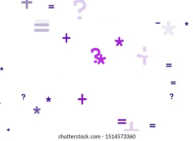 Light Purple, Pink vector layout with algebra elements. Blurred design in simple style with collection of numerals. Best design a poster, banner of a math college.