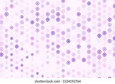Light Purple, Pink vector layout with bright snowflakes. Shining colorful illustration with snow in christmas style. Pattern for new year websites.