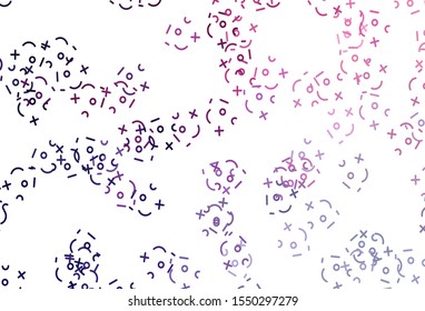 Light Purple, Pink vector layout with algebra elements. Colored mathematic signs with gradient on white background. Pattern for posters, banners of math books.