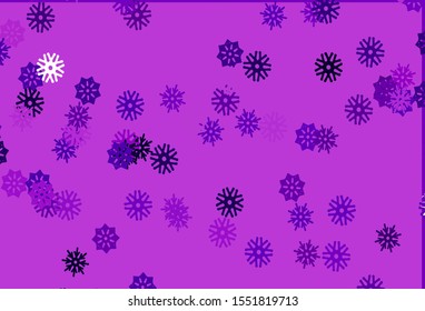 Light Purple, Pink vector layout with bright snowflakes. Shining colored illustration with snow in christmas style. The pattern can be used for new year ad, booklets.