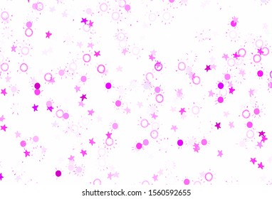 Light Purple, Pink vector layout with stars, suns. Shining illustration with stars, suns on abstract template. Pattern for astrology websites.
