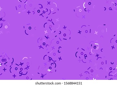 Light Purple, Pink vector layout with algebra elements. Shining colorful illustration with isolated Digit signs. Template for landing page of typography.