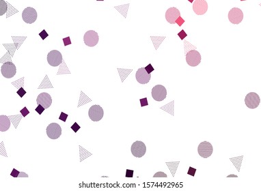 Light Purple, Pink vector layout with circles, lines, rectangles. Illustration with colorful circles, triangles, rectangles. Pattern for booklets, leaflets