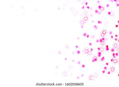 Light Purple, Pink vector layout with stars, suns. Shining colored illustration with stars, suns. Pattern for astrology websites.