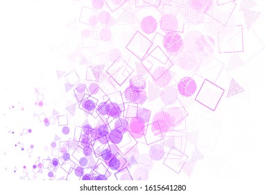 Light Purple, Pink vector layout with circles, lines, rectangles. Glitter abstract illustration with spheres, squares, lines. Smart design for your adverts.
