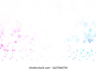 Light Purple, Pink vector layout with circles, lines, rectangles. Illustration with set of colorful circles, triangles, squares. Best design for poster, banner.