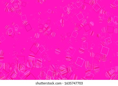 Light Purple, Pink vector layout with circles, lines, rectangles. Abstract illustration with colorful dots, lines, cubes. Template for wallpapers.