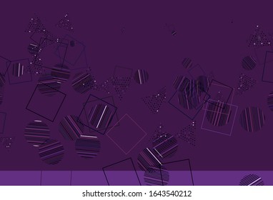 Púrpura claro, Diseño vector rosa con círculos, líneas, rectángulos. Ilustración abstracta con puntos coloridos, líneas, cubos. Plantilla para fondos de pantalla.