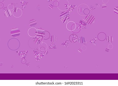 Diseño vectorial color púrpura claro con círculos y líneas. Ilustración con un conjunto de círculos coloridos, triángulos. Patrón para comerciales.