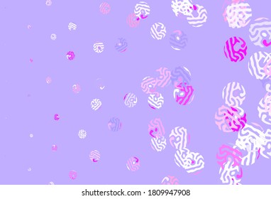 Púrpura claro, diseño de vector rosa con formas de círculo. Ilustración abstracta brillante con gotas borrosas de lluvia. Nueva plantilla para tu libro de marcas.
