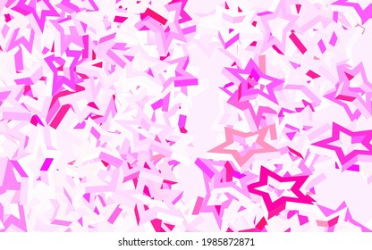 Light Purple, Pink vector layout with bright stars. Decorative shining illustration with stars on abstract template. Pattern for futuristic ad, booklets.