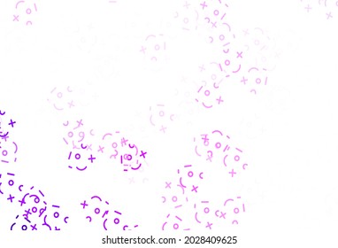 Light Purple, Pink vector layout with algebra elements. Colored mathematic signs with gradient on white background. Pattern for school, grammar websites.