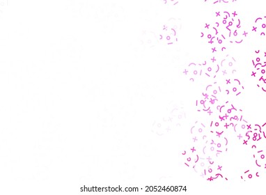 Diseño vectorial rosa claro púrpura con elementos álgebra. Signos matemáticos de color con gradiente sobre fondo blanco. Patrón de anuncios, folletos, folletos educativos.
