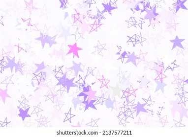 Púrpura claro, diseño vector rosa con estrellas brillantes. Ilustración abstracta geométrica moderna con estrellas. Patrón para sitios web de astrología.