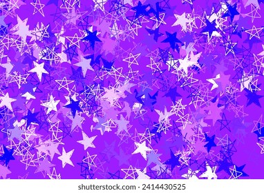 Púrpura claro, diseño vector rosa con estrellas brillantes. Ilustración abstracta brillante con estrellas de colores. Patrón para sitios web de astrología.