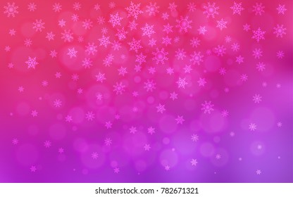 Light Purple, Pink vector layout with bright snowflakes. Decorative shining illustration with snow on abstract template. New year design for your ad, poster, banner.