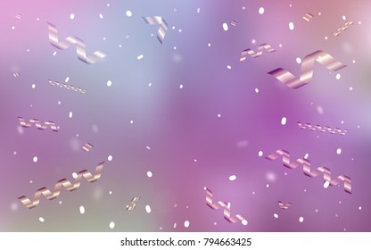 Light Purple, Pink vector layout with festival confetti. Beautiful colored illustration with ribbon in celebration style. The pattern can be used for new year ad, booklets.