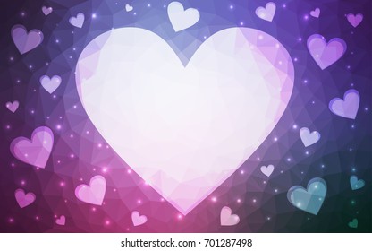 Light Purple, Pink vector love background with heart. Paper note. Valentine's greeting polygonal card. Triangular illustration for your business. Stock template for your design.