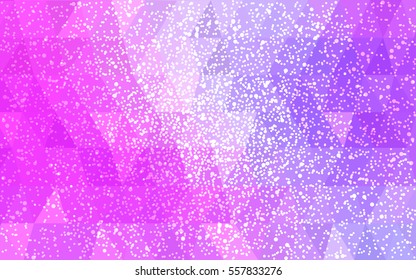 Light Purple Pink vector low poly crystal background with snowflakes. Polygon christmas design pattern . Low poly illustration of New Year celebration.