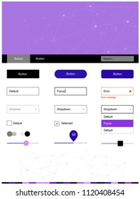 Light Purple, Pink vector Material Design Kit with lines, circles. Ui Ux kit with colorful polygonal background in its header. This template you can use for landing pages.
