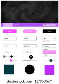 Light Purple, Pink vector Material Design Kit with stars. Colorful ui/ux kit with header consisted of clouds & stars. Modern template for your landing page.