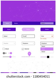 Light Purple, Pink vector Material Design Kit with lines, circles. Style guide with triangles, circles on abstract background. Modern template for your landing page.