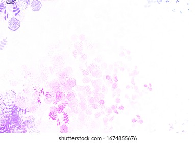 Light Purple, Pink vector natural background with leaves. Glitter abstract illustration with doodles and leaves. New design for your business.