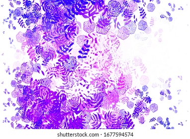 Light Purple, Pink vector natural artwork with leaves. Glitter abstract illustration with doodles and leaves. New template for your design.
