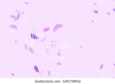 Light Purple, Pink vector natural backdrop with leaves. Blurred decorative design in Indian style with leaves. Textured pattern for websites, banners.