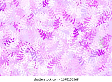 Light Purple, Pink vector natural artwork with leaves. Glitter abstract illustration with doodles and leaves. Colorful pattern for kid's books.