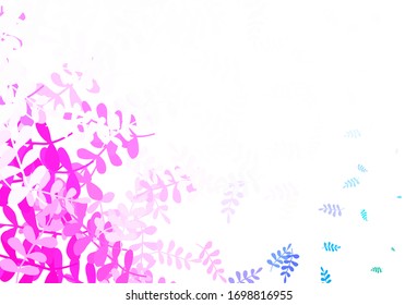 Light Purple, Pink vector natural backdrop with leaves. Colorful abstract illustration with leaves in doodle style. Colorful pattern for kid's books.
