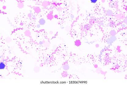 Light Purple, Pink vector natural backdrop with flowers, roses. Decorative design of flowers on white background. Colorful pattern for kid's books.