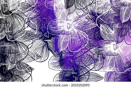 Hellviolett, rosafarbene Vektorgrafik mit Blumen. Abstrakte Illustration mit Blumen im Doodles-Stil. Handgemalt Design für Web, Umhüllung.