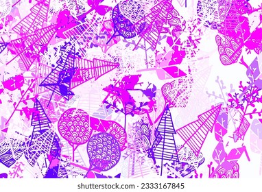 Light Purple, Pink vector natural backdrop with trees, branches. Creative illustration in abstract style with trees. Hand painted design for web, leaflets.