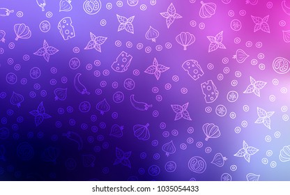 Light Purple, Pink vector pattern with fresh ingredients. Glitter abstract sketch with gourmet food. Pattern for menu of cafes, bars, restaurants.