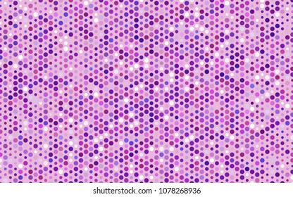 Light Purple, Pink vector pattern with colored spheres. Geometric sample of repeating circles on white background in halftone style.