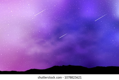 Light Purple, Pink vector pattern with night sky stars. Shining colored illustration with bright astronomical stars. Best design for your ad, poster, banner.
