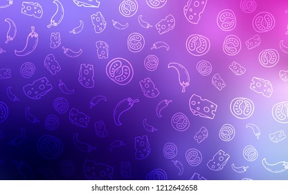 Light Purple, Pink vector pattern with fresh ingredients. Glitter abstract sketch with gourmet food. Template for meal cooking in kitchen.