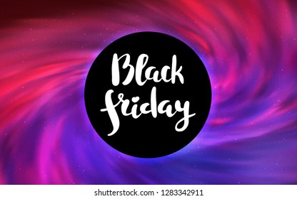 Light Purple, Pink vector pattern with a black hole, stars. Decorative design in space style with a black hole. Backdrop for Black Friday promotions.